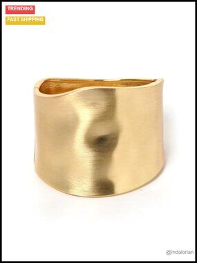 14k Gold Plated Bangle Bracelets Wide Geometric Hinged Women